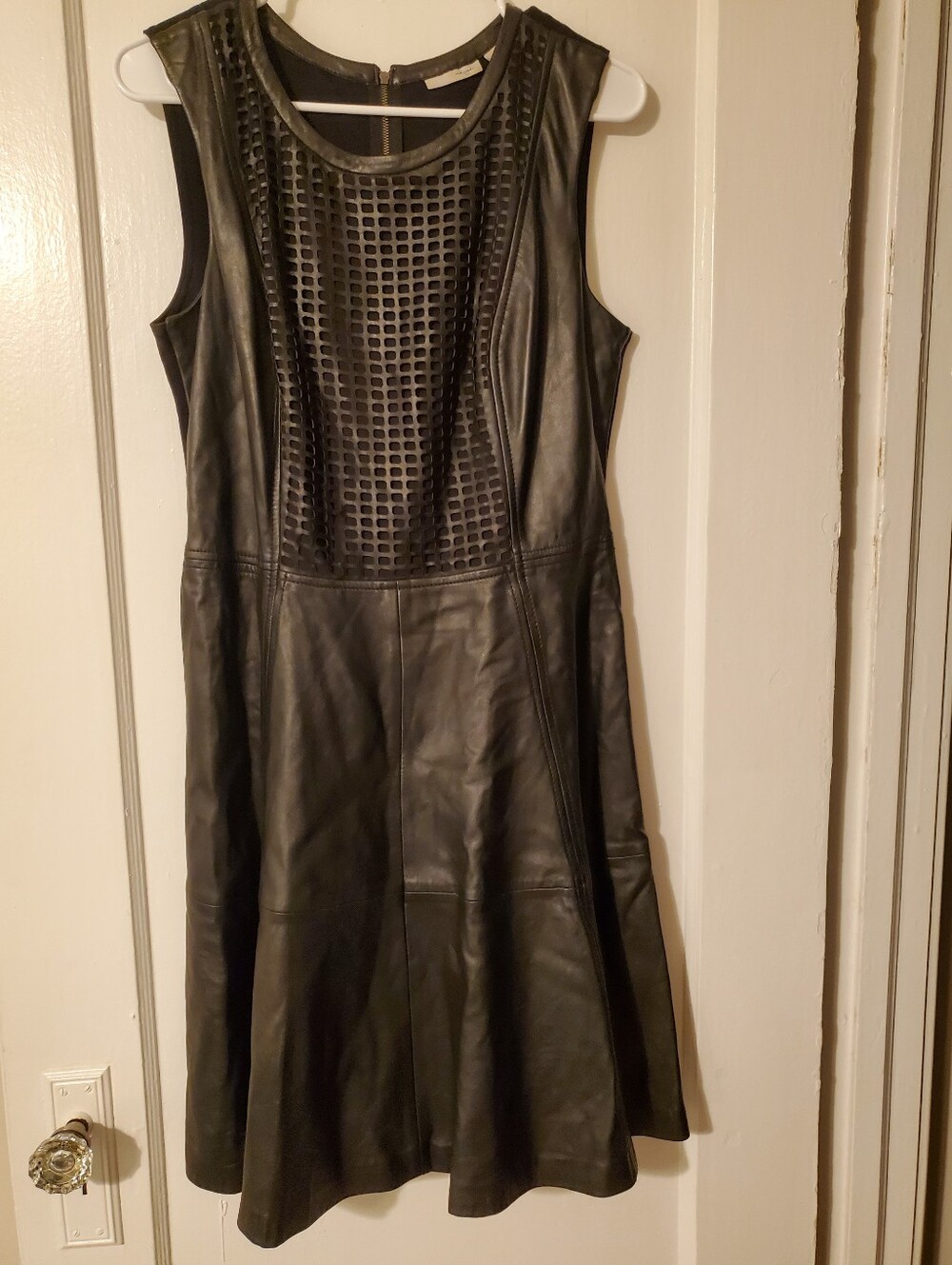 Halogen Perforated Leather Skater Dress 12